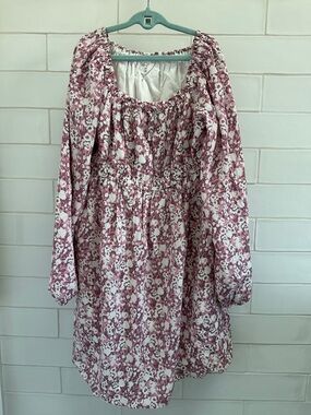 Abercrombie Kids size 9/10 Floral Puff-Sleeve Tunic Dress in Dusty Rose